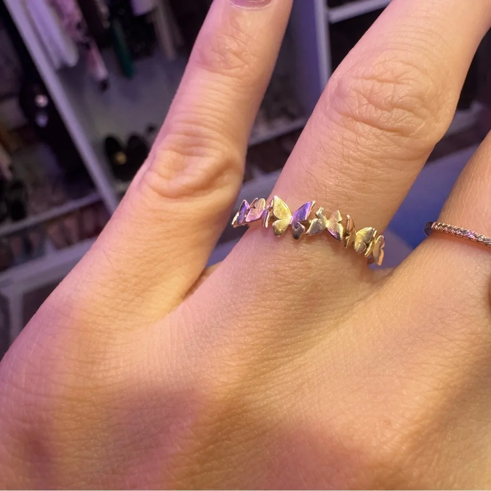 18K Solid Yellow Gold Dainty Butterfly Cluster - Picture 7 of 7